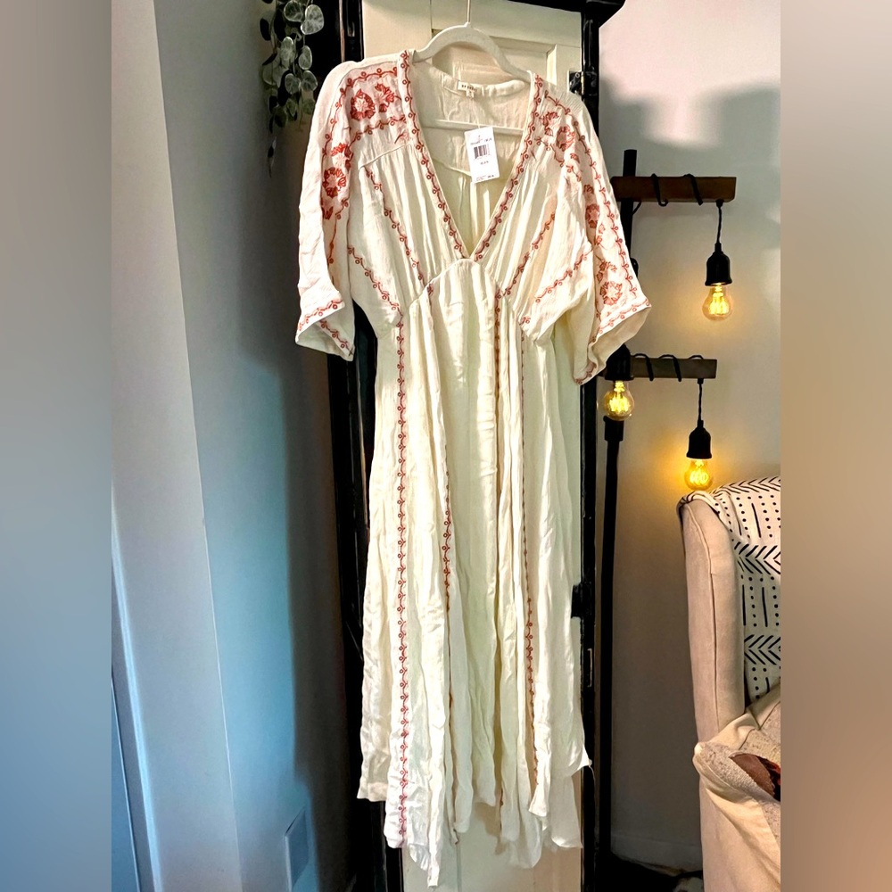 Embroidered cream and brick Dress, NWT